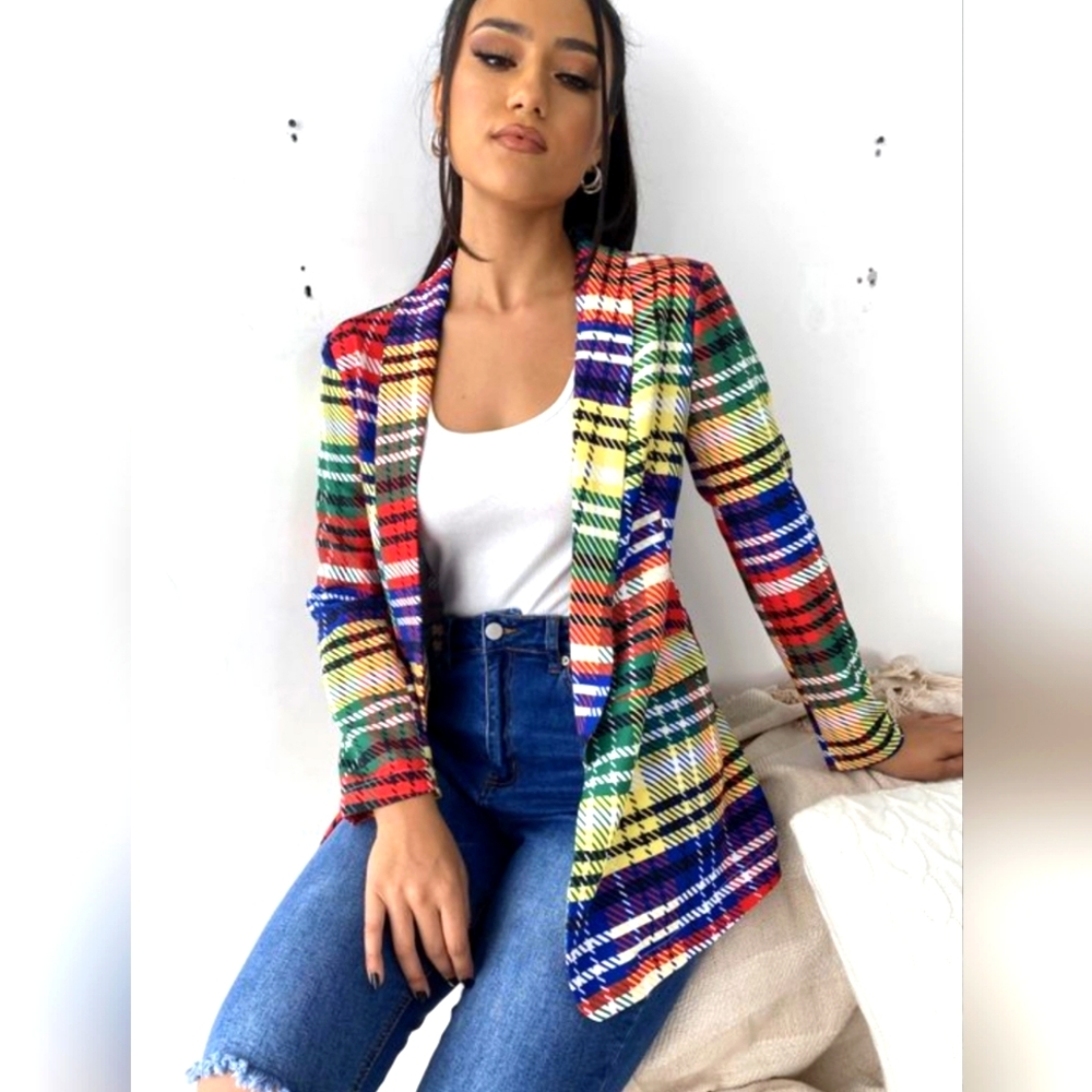 Plaid Dual Pocket Shawl Collar Blazer NWOT